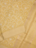Kota tissue fancy saree golden yellow color allover embroidery & zari border with short pallu and plain self blouse
