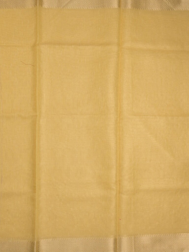 Kota tissue fancy saree golden yellow color allover embroidery & zari border with short pallu and plain self blouse