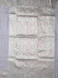 Banaras pattu saree grey color allover zari motifs & zari border with rich pallu and attached plain blouse