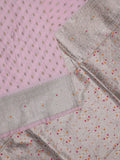 Banaras pattu saree baby pink color allover zari motifs & zari border with rich pallu and attached plain blouse