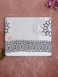 Mul cotton saree white color allover prints & printed border with printed pallu and plain contrast blouse