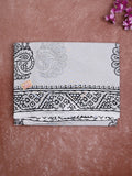 Mul cotton saree white color allover prints & printed border with printed pallu and plain contrast blouse