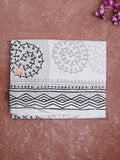 Mul cotton saree white color allover prints & printed border with printed pallu and plain contrast blouse