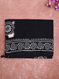 Mul cotton saree black color allover prints & printed border with printed pallu and plain contrast blouse