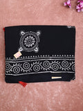 Mul cotton saree black color allover prints & printed border with printed pallu and plain contrast blouse
