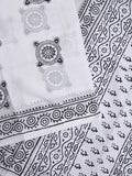 Mul cotton saree white color allover prints & printed border with printed pallu and plain contrast blouse