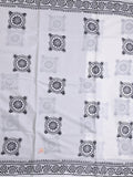 Mul cotton saree white color allover prints & printed border with printed pallu and plain contrast blouse