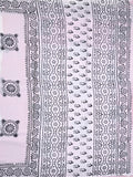 Mul cotton saree white color allover prints & printed border with printed pallu and plain contrast blouse