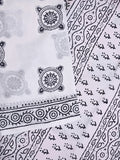 Mul cotton saree white color allover prints & printed border with printed pallu and plain contrast blouse