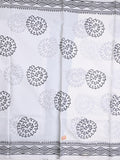 Mul cotton saree white color allover prints & printed border with printed pallu and plain contrast blouse
