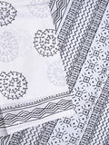 Mul cotton saree white color allover prints & printed border with printed pallu and plain contrast blouse