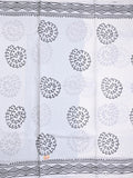 Mul cotton saree white color allover prints & printed border with printed pallu and plain contrast blouse
