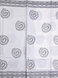 Mul cotton saree white color allover prints & printed border with printed pallu and plain contrast blouse