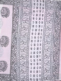 Mul cotton saree white color allover prints & printed border with printed pallu and plain contrast blouse