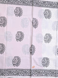 Mul cotton saree white color allover prints & printed border with printed pallu and plain contrast blouse