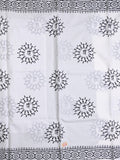 Mul cotton saree white color allover prints & printed border with printed pallu and plain contrast blouse