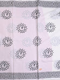 Mul cotton saree white color allover prints & printed border with printed pallu and plain contrast blouse