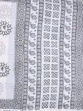 Mul cotton saree white color allover prints & printed border with printed pallu and plain contrast blouse