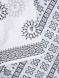 Mul cotton saree white color allover prints & printed border with printed pallu and plain contrast blouse