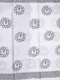 Mul cotton saree white color allover prints & printed border with printed pallu and plain contrast blouse