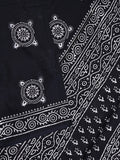 Mul cotton saree black color allover prints & printed border with printed pallu and plain contrast blouse