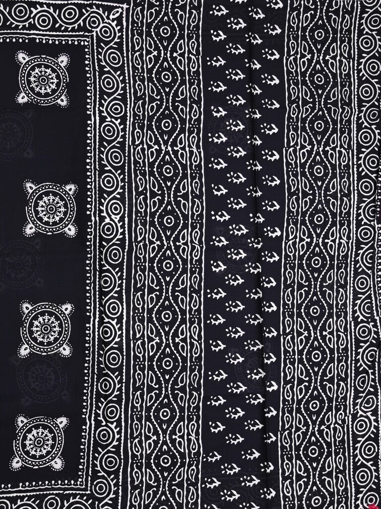 Mul cotton saree black color allover prints & printed border with printed pallu and plain contrast blouse