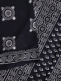 Mul cotton saree black color allover prints & printed border with printed pallu and plain contrast blouse