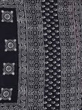 Mul cotton saree black color allover prints & printed border with printed pallu and plain contrast blouse