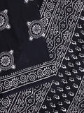 Mul cotton saree black color allover prints & printed border with printed pallu and plain contrast blouse