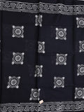 Mul cotton saree black color allover prints & printed border with printed pallu and plain contrast blouse
