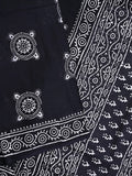 Mul cotton saree black color allover prints & printed border with printed pallu and plain contrast blouse