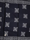 Mul cotton saree black color allover prints & printed border with printed pallu and plain contrast blouse