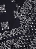 Mul cotton saree black color allover prints & printed border with printed pallu and plain contrast blouse