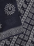 Mul cotton saree black color allover prints & printed border with printed pallu and plain contrast blouse