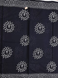 Mul cotton saree black color allover prints & printed border with printed pallu and plain contrast blouse