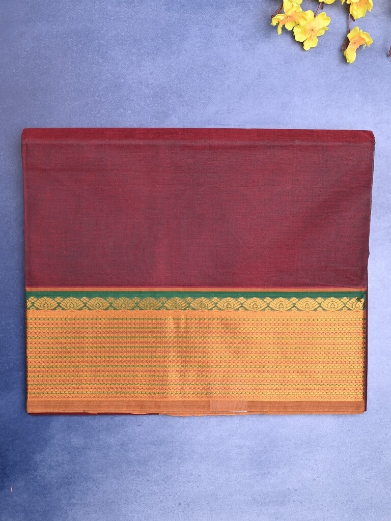 Venkatagiri cotton saree maroon color allover plain & zari border with zari stripes pallu