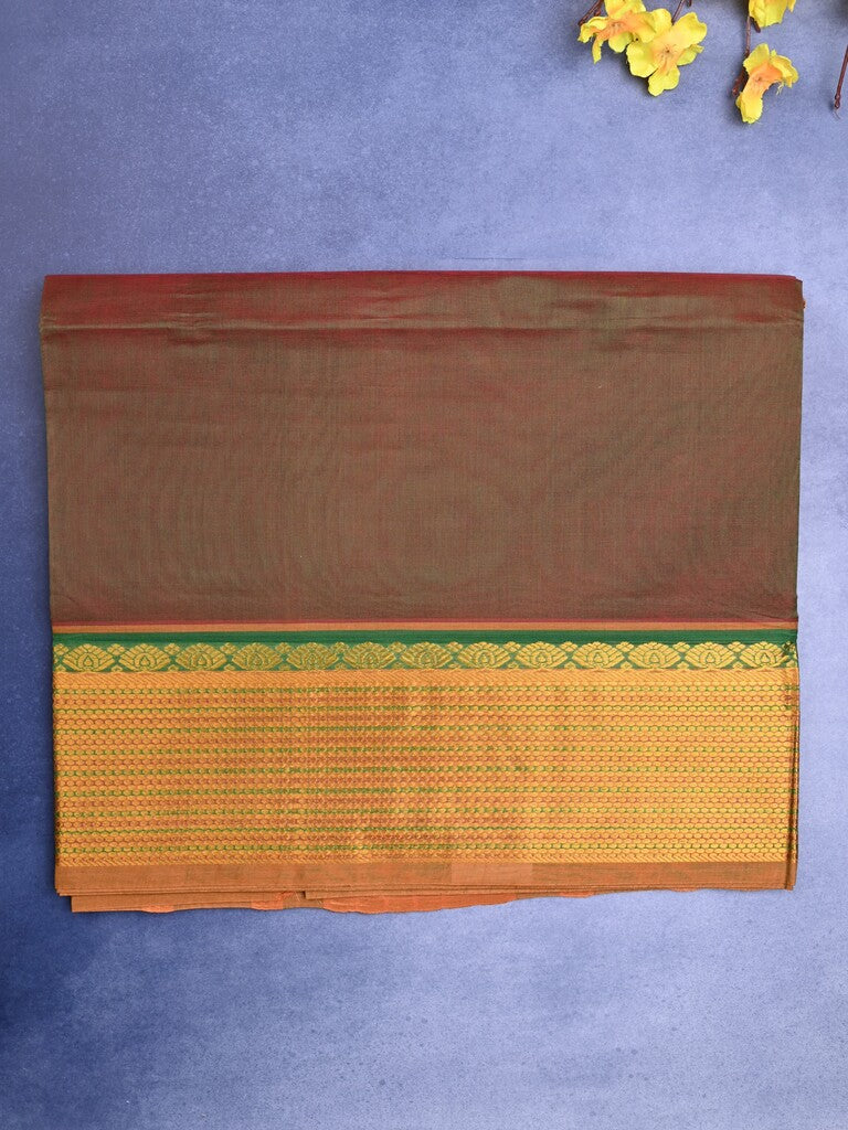 Venkatagiri cotton saree dark snuff color allover plain & zari border with zari stripes pallu