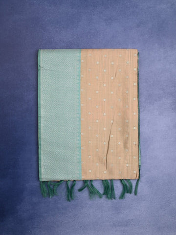 Tussar fancy saree dark beige color allover zari motifs & zari border with rich pallu and contrast plain blouse