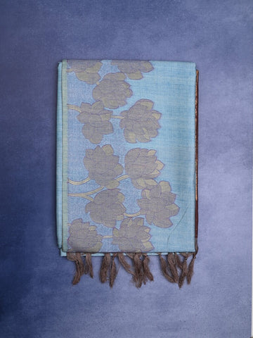 Tussar fancy saree sky blue color allover plain & printed border with rich pallu and contrast blouse