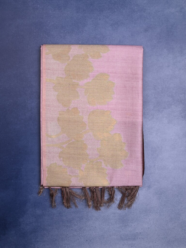 Tussar fancy saree lavender color allover plain & printed border with rich pallu and contrast blouse