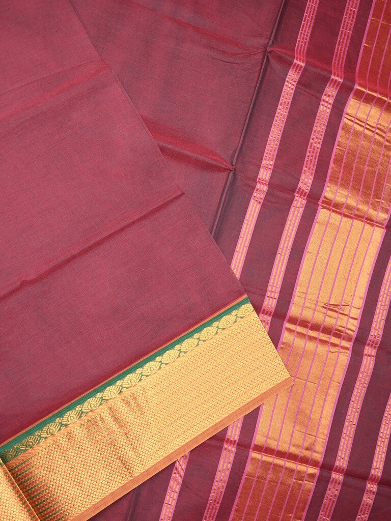 Venkatagiri cotton saree maroon color allover plain & zari border with zari stripes pallu