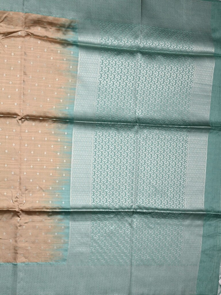 Tussar fancy saree dark beige color allover zari motifs & zari border with rich pallu and contrast plain blouse