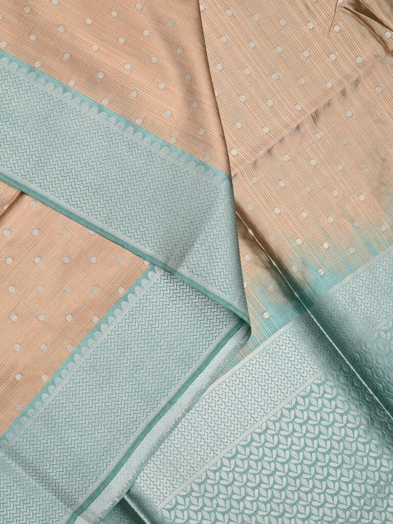 Tussar fancy saree dark beige color allover zari motifs & zari border with rich pallu and contrast plain blouse