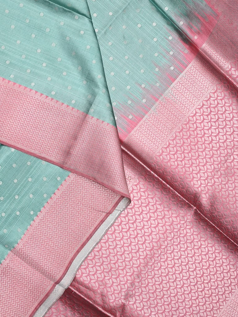 Tussar fancy saree lux green color allover zari motifs & zari border with rich pallu and contrast plain blouse