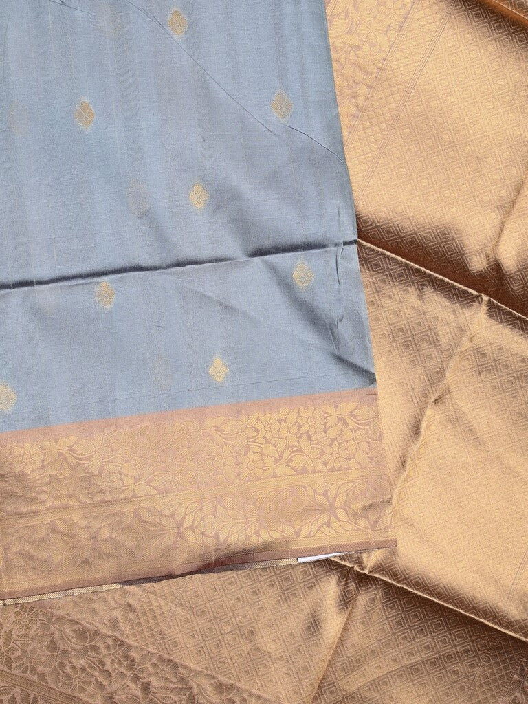 Tussar fancy saree light blue color allover zari motifs & zari border with rich pallu and contrast plain blouse