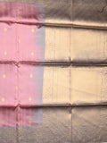 Tussar fancy saree onion pink color allover zari motifs & zari border with rich pallu and contrast plain blouse