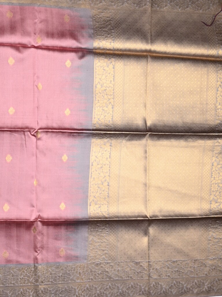 Tussar fancy saree onion pink color allover zari motifs & zari border with rich pallu and contrast plain blouse
