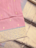 Tussar fancy saree onion pink color allover zari motifs & zari border with rich pallu and contrast plain blouse