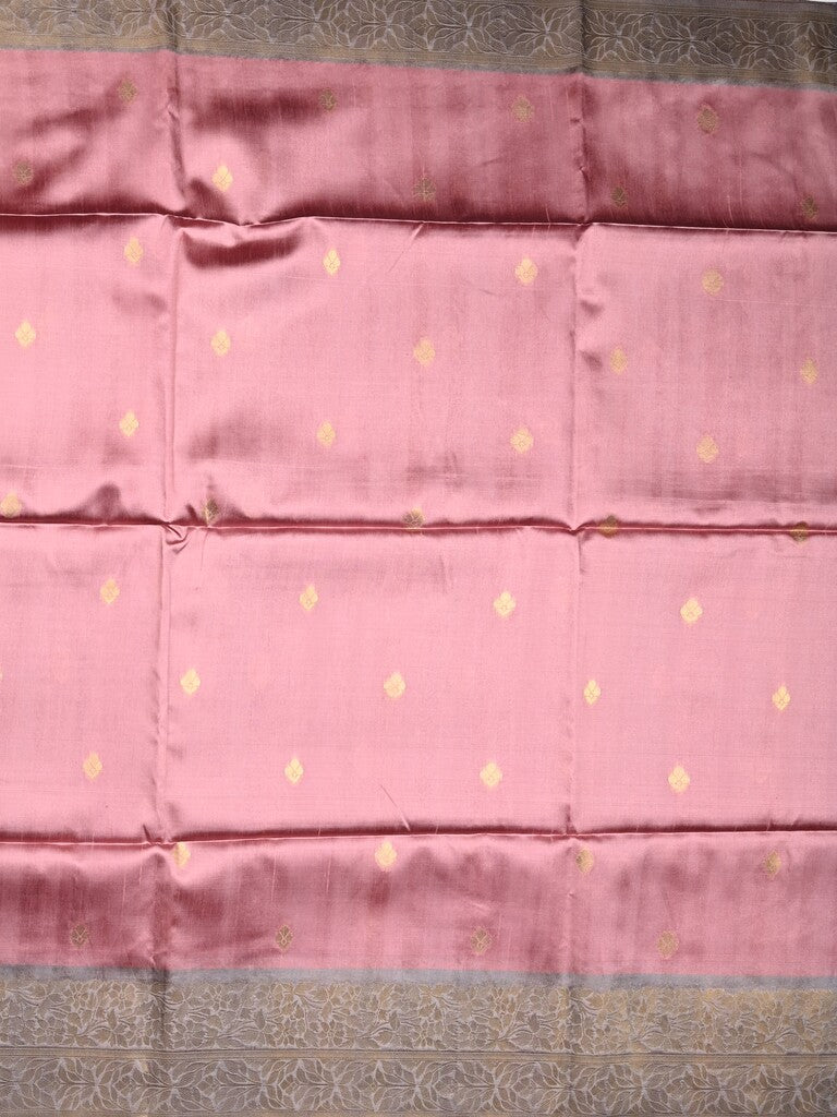 Tussar fancy saree onion pink color allover zari motifs & zari border with rich pallu and contrast plain blouse
