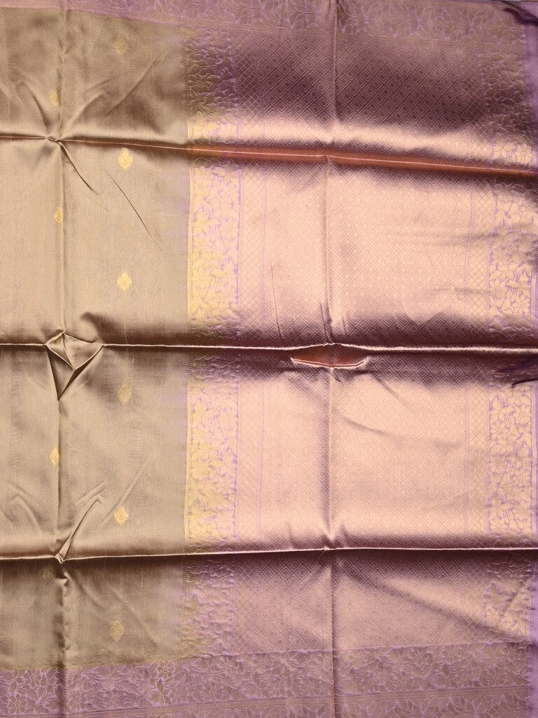Tussar fancy saree snuff color allover zari motifs & zari border with rich pallu and contrast plain blouse
